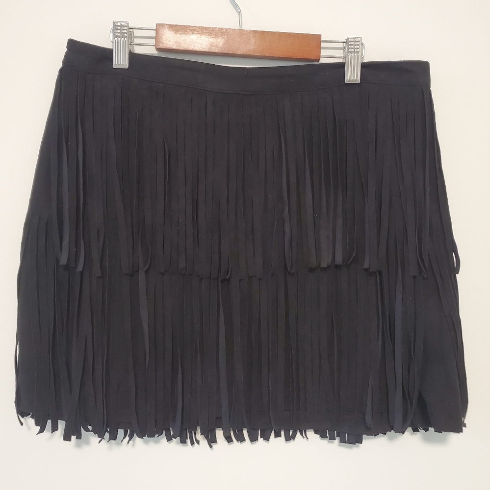 H&M Black Fringe Mini Skirt